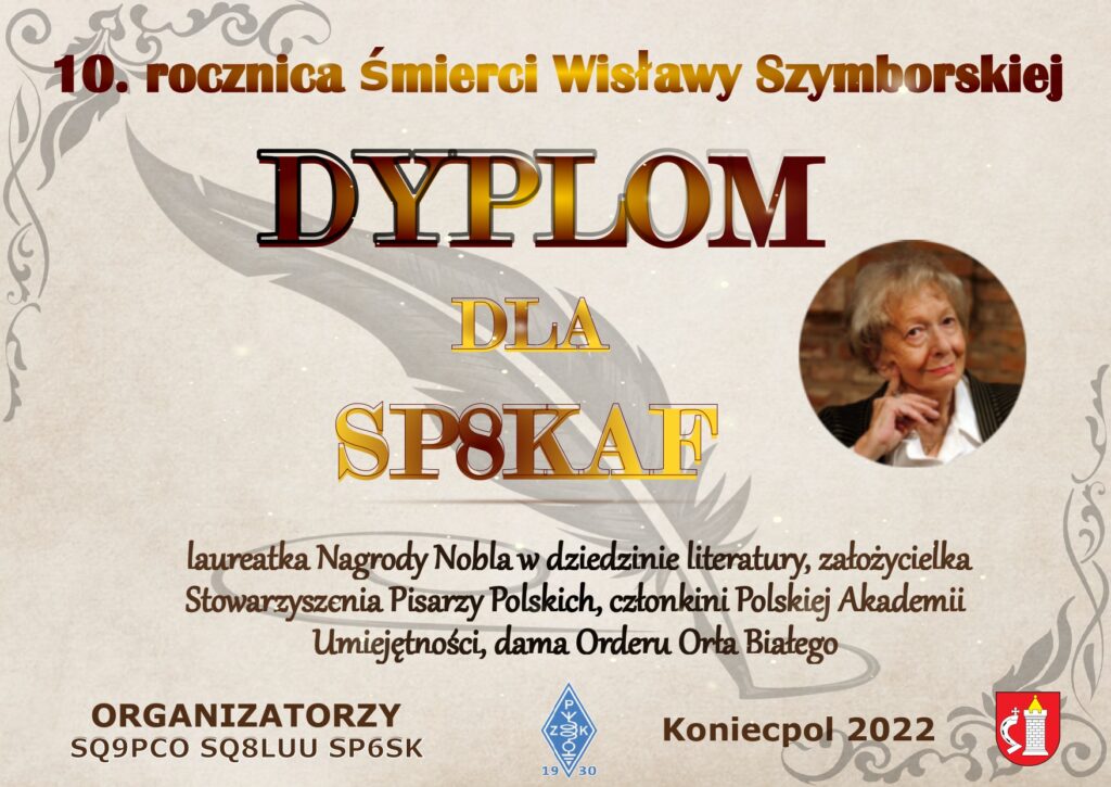 Dyplom 10 rocznica śmierci Wisławy Szymborskiej