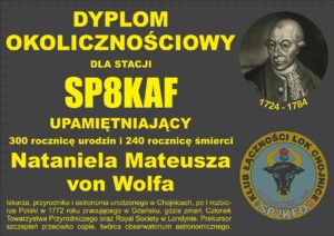 Dyplom Akcji dyplomowej upamiętniającej Nataniela Mateusza von Wolfa