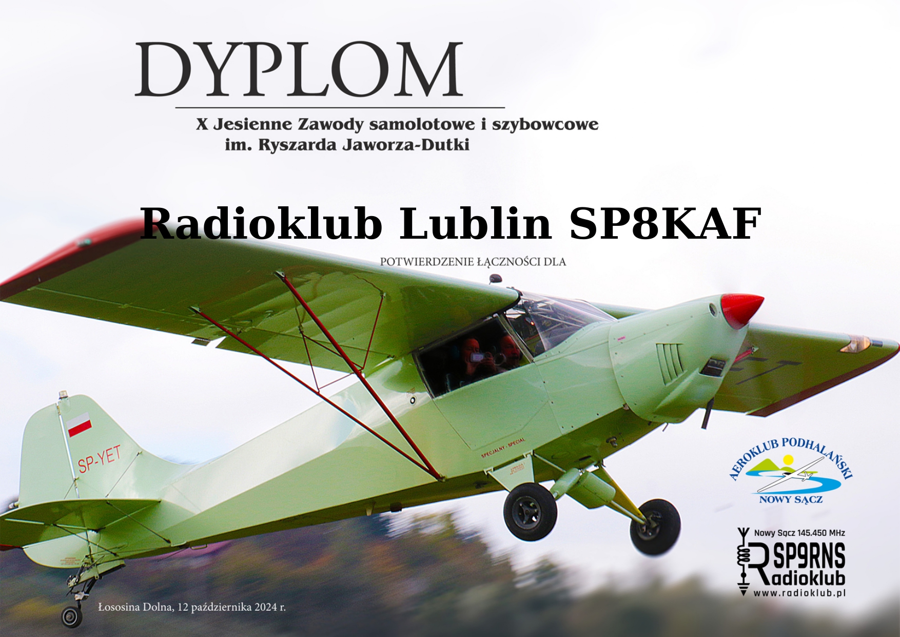 Dyplom Akcji dyplomowej X Jesienne Zawody samolotowe i szybowcowe