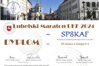 Dyplom Lubelski Maraton UKF 2024 - dla SP8KAF za III miejsce w kategorii A