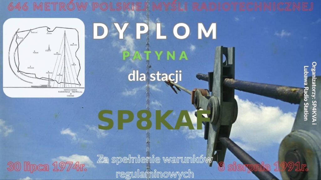 Dyplom "646 metrów polskiej myśli radiotechnicznej" dla SP8KAF