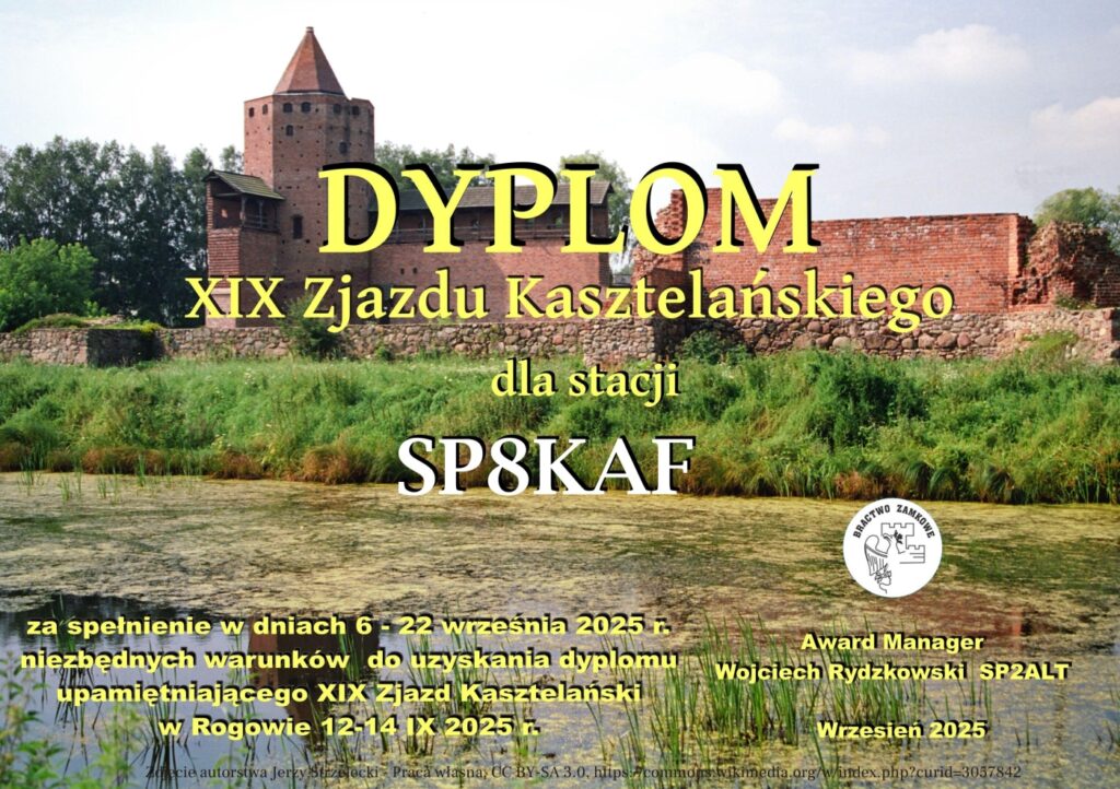 Dyplom XIX Zjazdu Kasztelańskiego dla SP8KAF