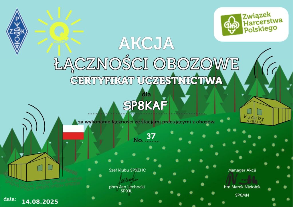 Dyplom "Łączności Obozowe 2025" dla SP8KAF