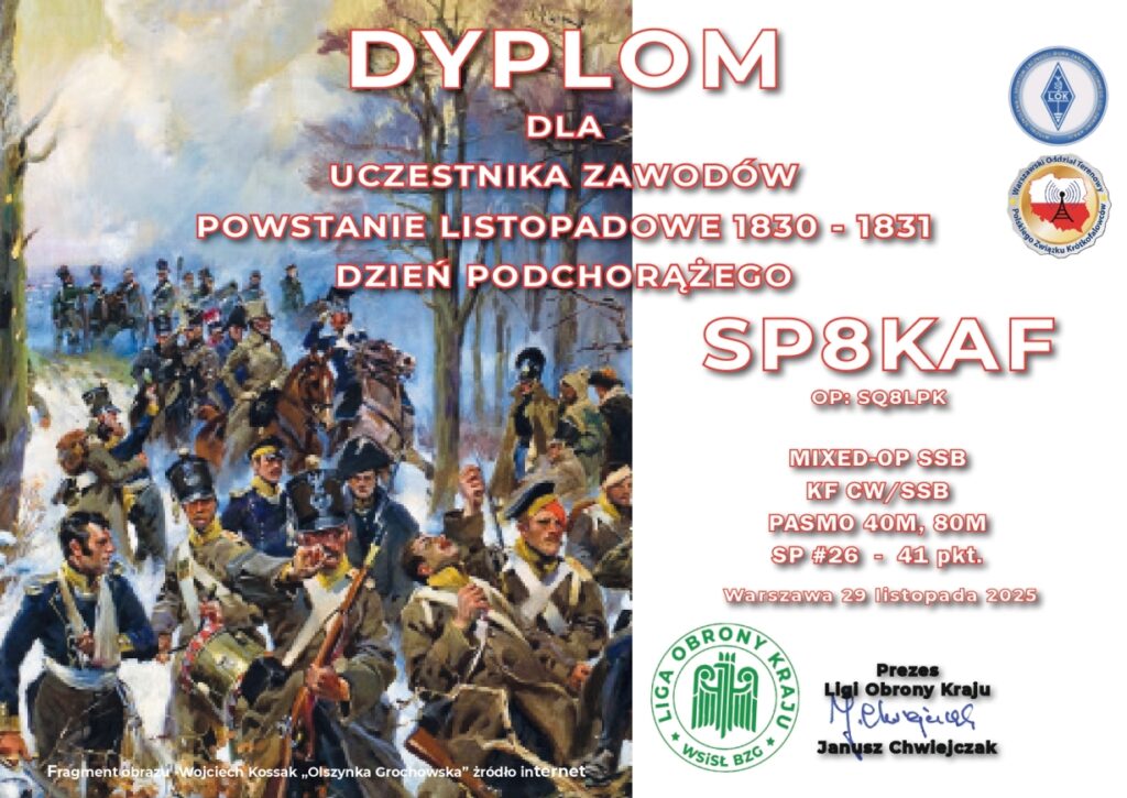 Dyplom Zawodów Dzień Podchorążego dla SP8KAF