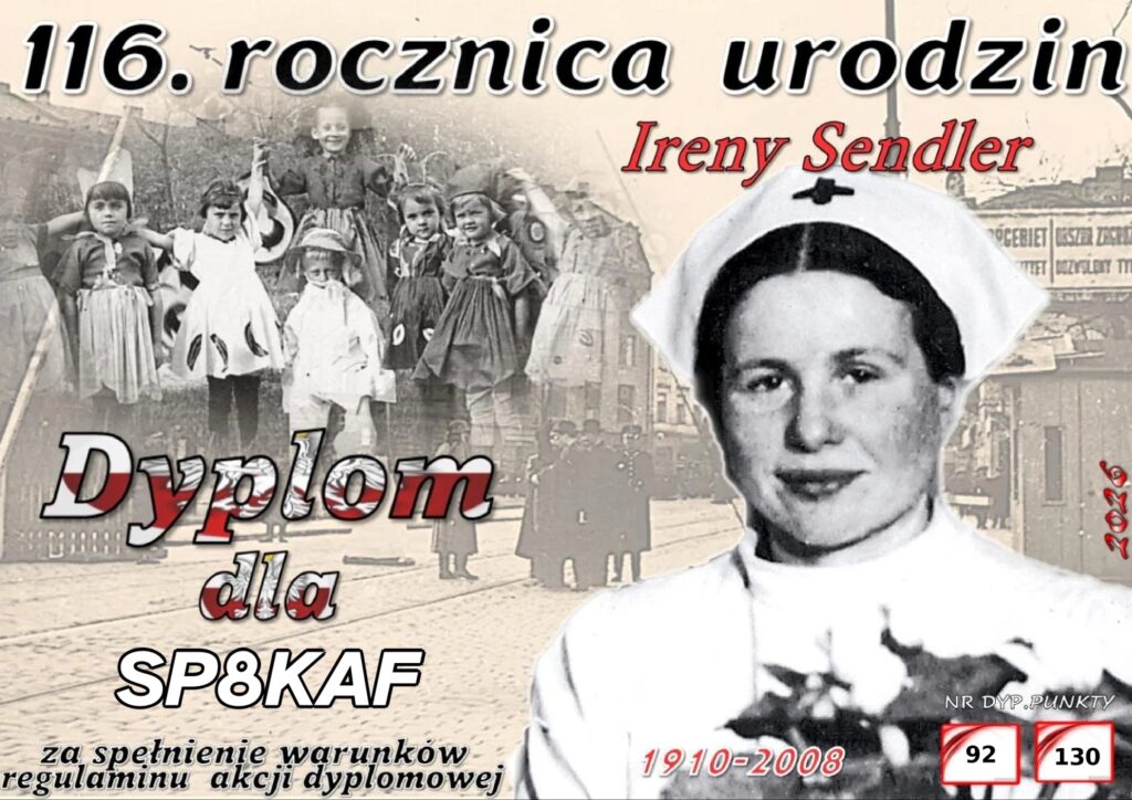 Dyplom Akcji 116. urodziny Ireny Sendlerowej dla SP8KAF