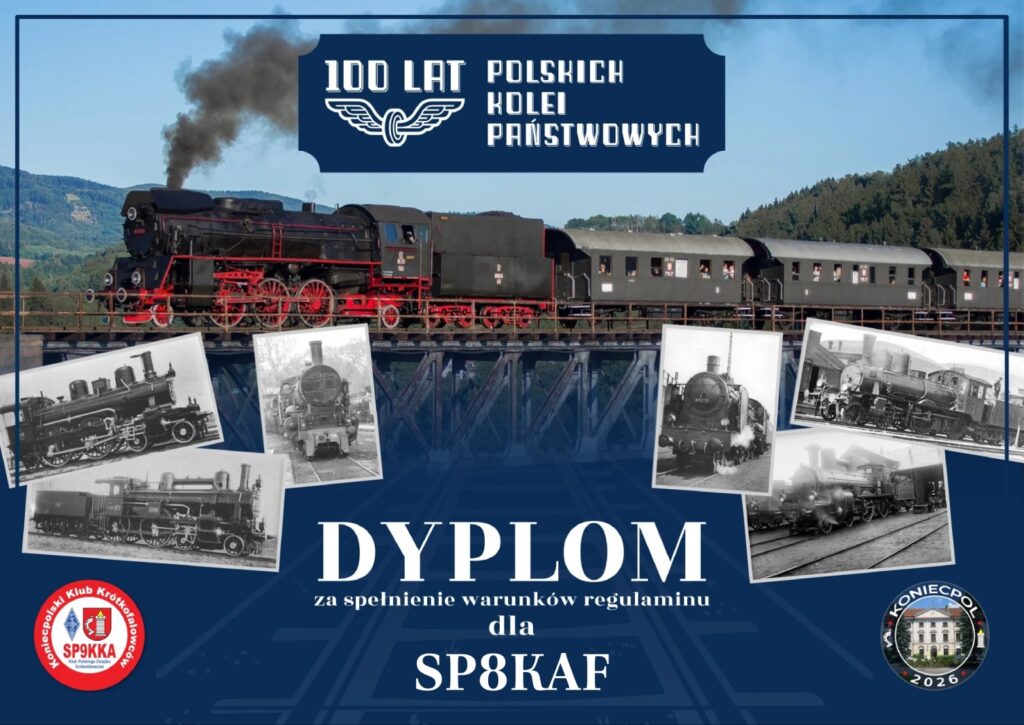 Dyplom Akcji Dyplomowej 100 lat PKP dla SP8KAF