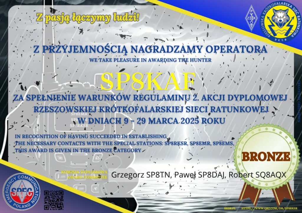 Dyplom akcji "Z pasją łączymy ludzi" dla SP8KAF - Brązowy
