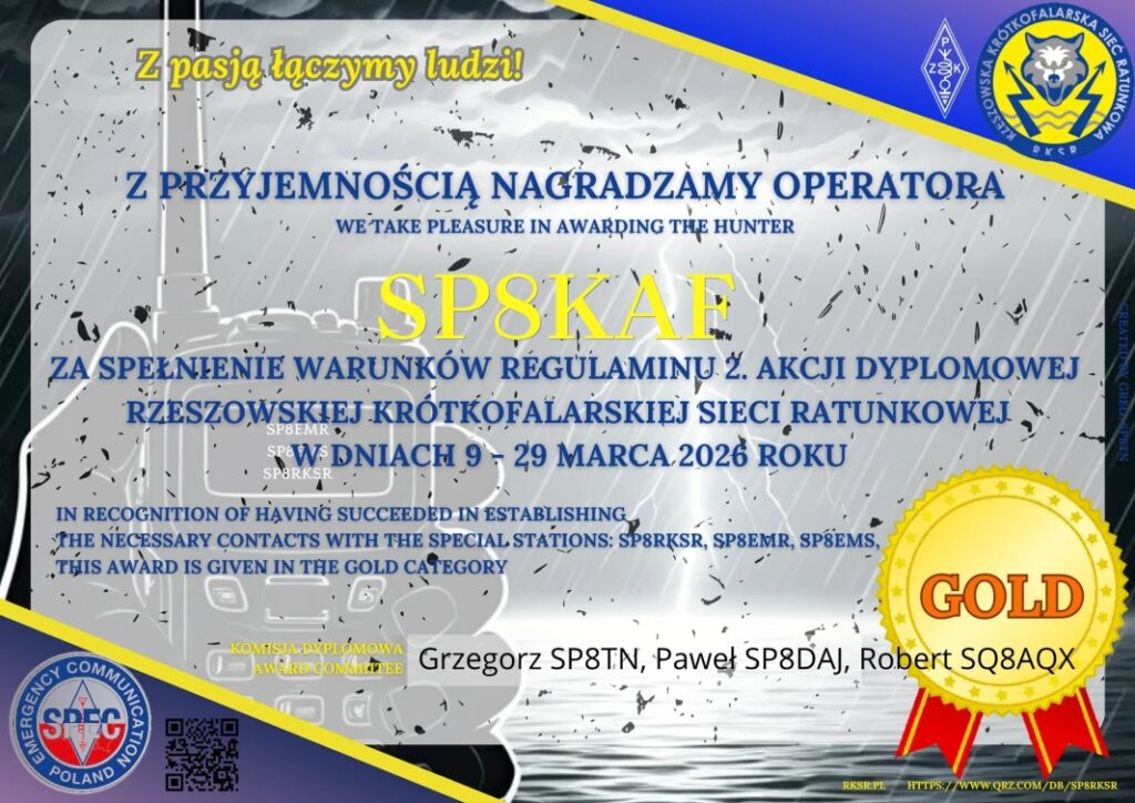 Dyplom akcji "Z pasją łączymy ludzi" dla SP8KAF - Złoty