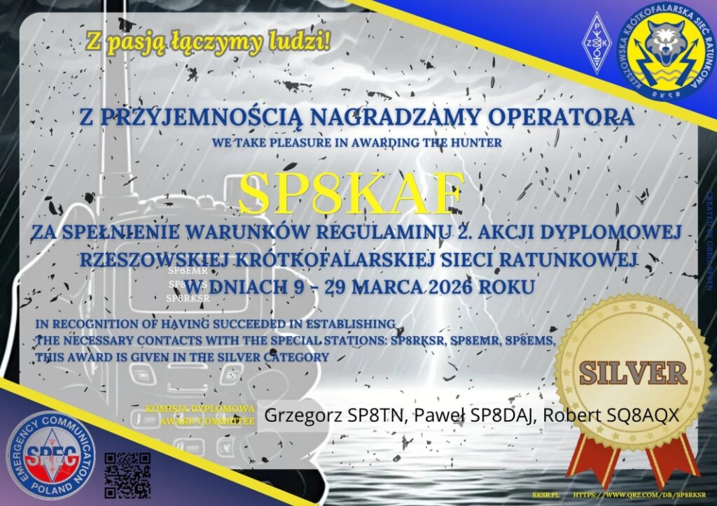 Dyplom akcji "Z pasją łączymy ludzi" dla SP8KAF - Srebrny
