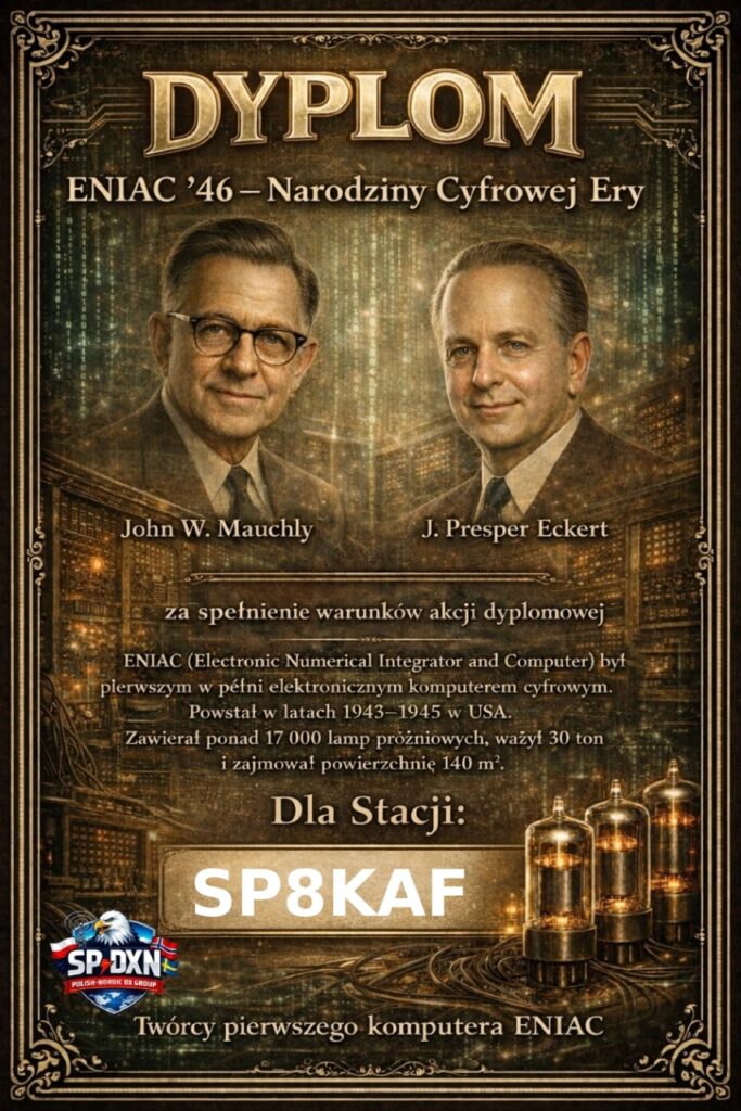 Dyplom akcji "80 lat ENIAC" dla SP8KAF