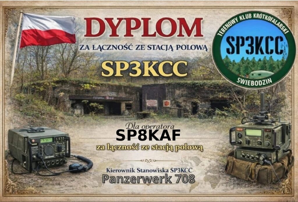 Dyplom akcji "Forteca Eteru Bunkers On The Air" dla SP8KAF