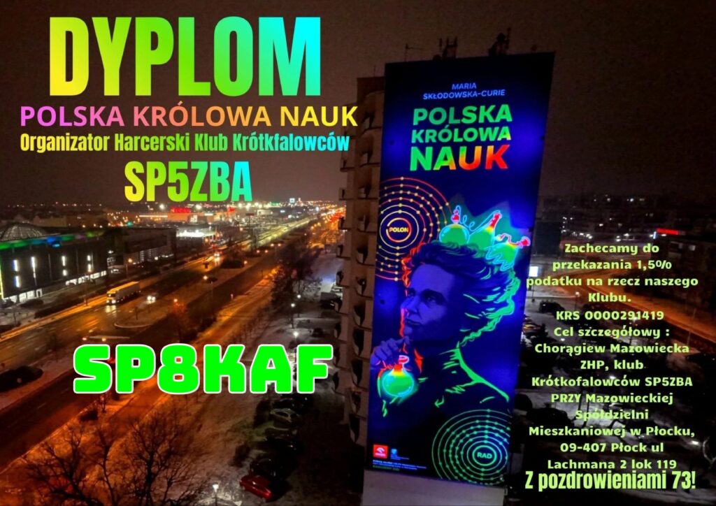 Dyplom Polska Królowa Nauk dla SP8KAF