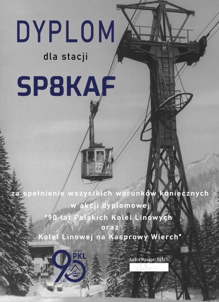 Dyplom Akcji Dyplomowej 90 lat PKL dla SP8KAF