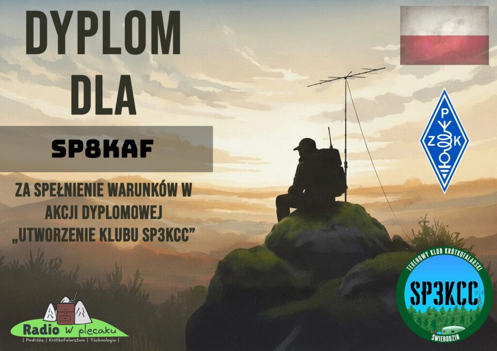 Dyplom "Utworzenie klubu SP3KCC" dla SP8KAF