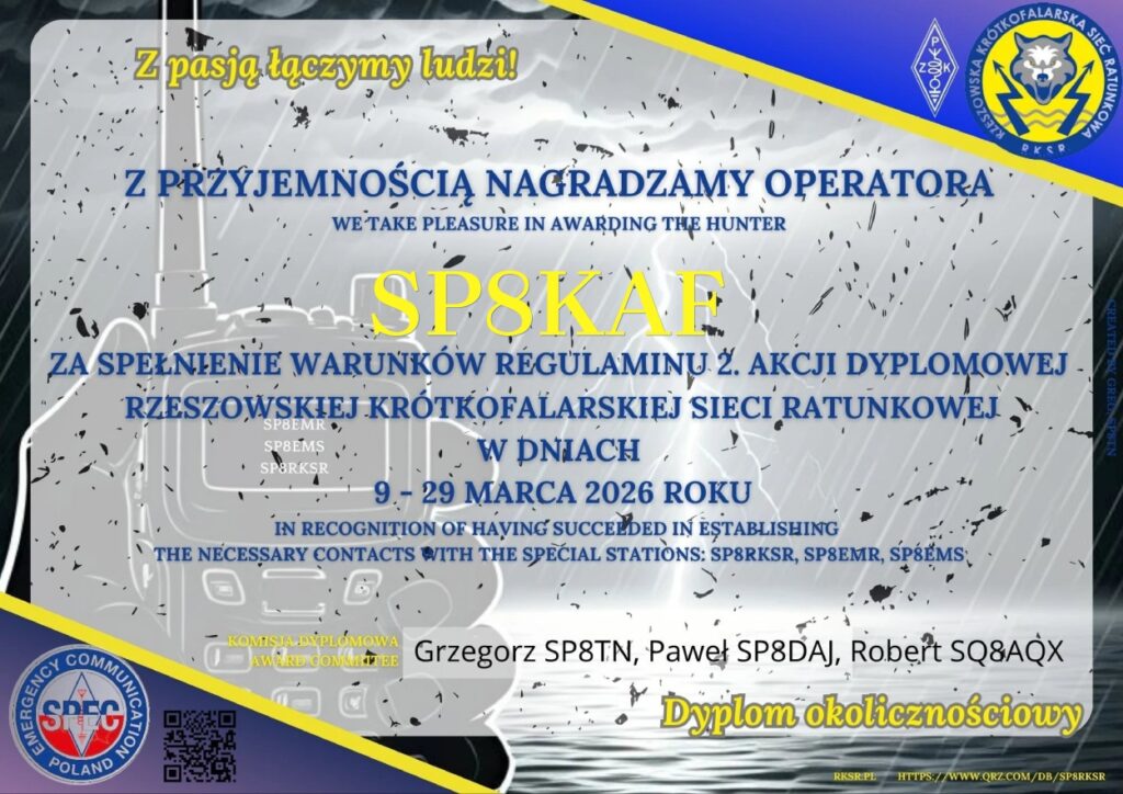 Dyplom akcji "Z pasją łączymy ludzi" dla SP8KAF