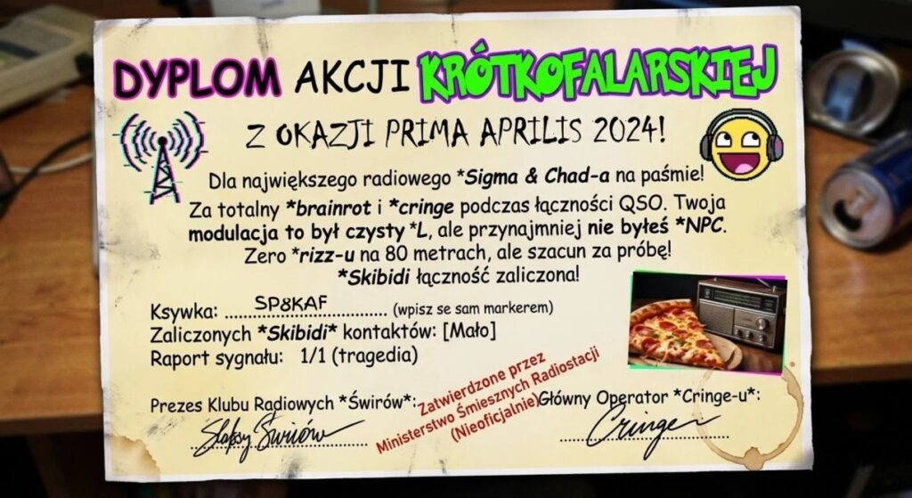 Dyplom Prima Aprilis 2026 dla Sp8KAF