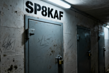 Korytarz z zamkniętymi drzwiami do klubu SP8KAF