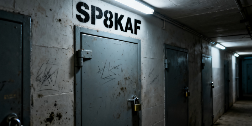 Korytarz z zamkniętymi drzwiami do klubu SP8KAF