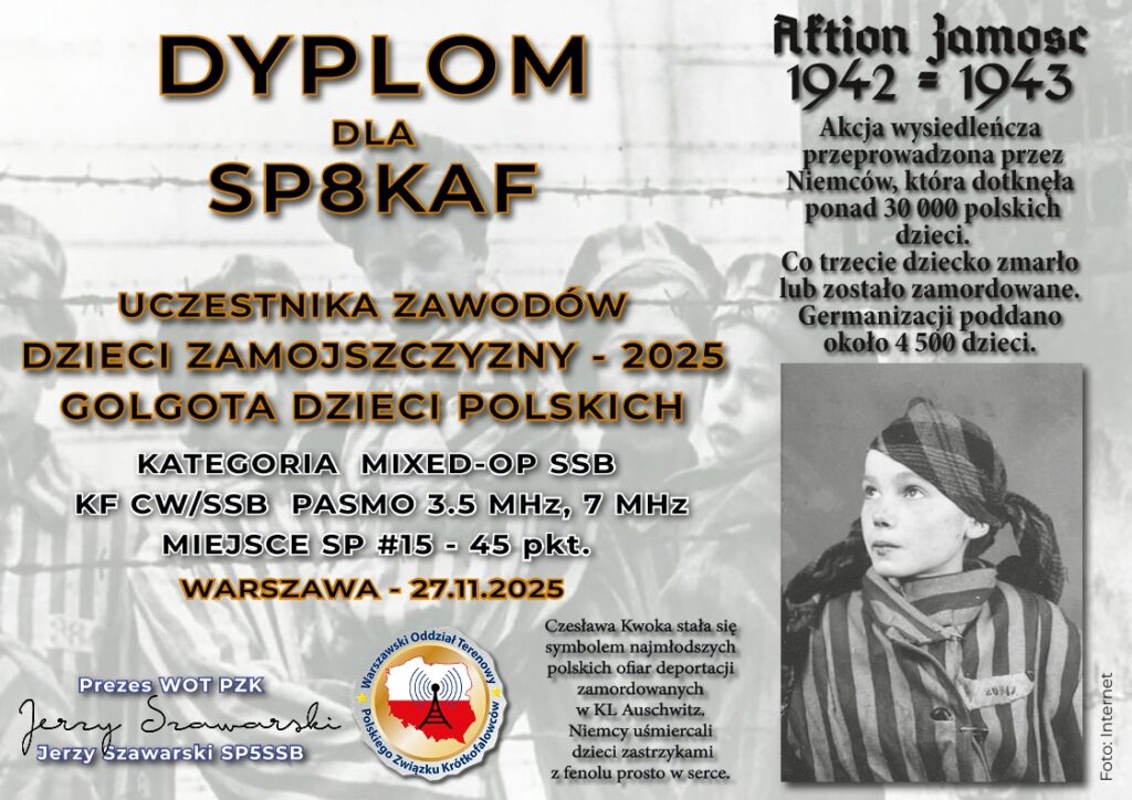 Dyplom Zawodów Dzieci Zamojszczyzny - 2025 dla SP8KAF